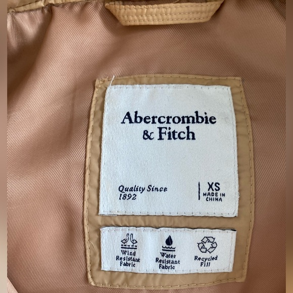 Abercrombie & Fitch Tan Caramel Brown Beige Puffer Jacket Hooded Winter Coat XS - Picture 3 of 16